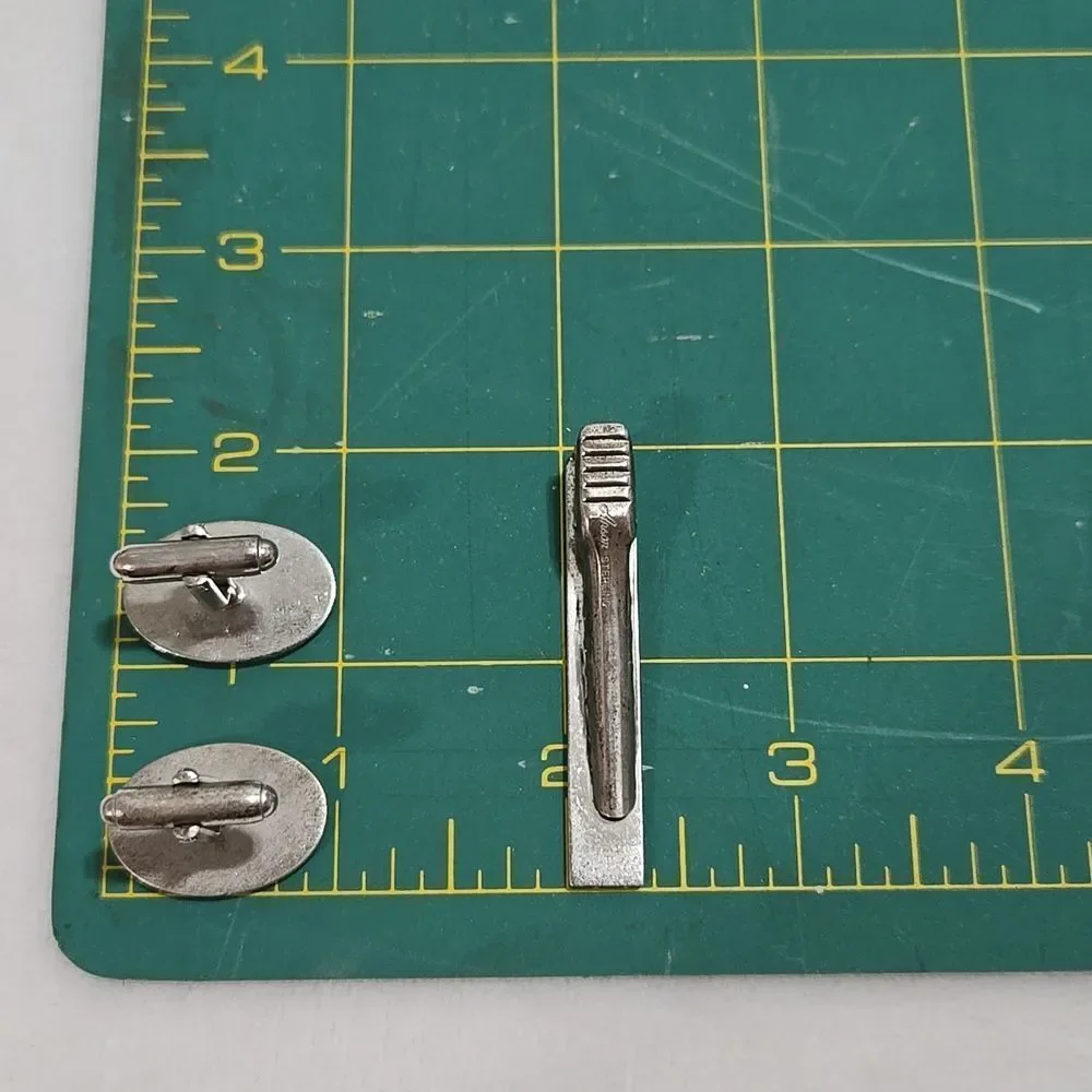 Vintage Sterling Silver Cufflinks and Tie Clip Set, 25.31g
